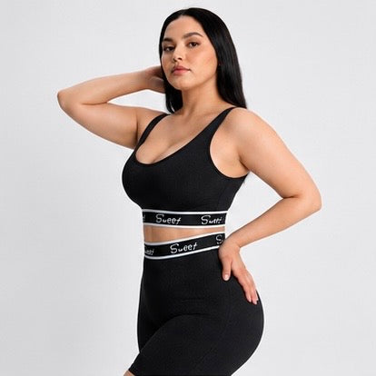 Women’s Ribbed Seamless Workout Set – High Waist Shorts & Sleeveless Crop Top | Sculpt & Lift Activewear