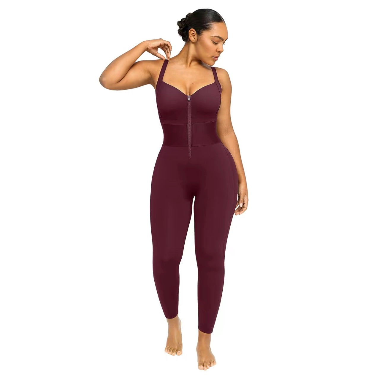 AirSlim™ ElasticFuse Zip Front Shapewear Jumpsuit – Tummy Control Waist Cincher Bodysuit for Women | Sculpting One-Piece Yoga & Activewear