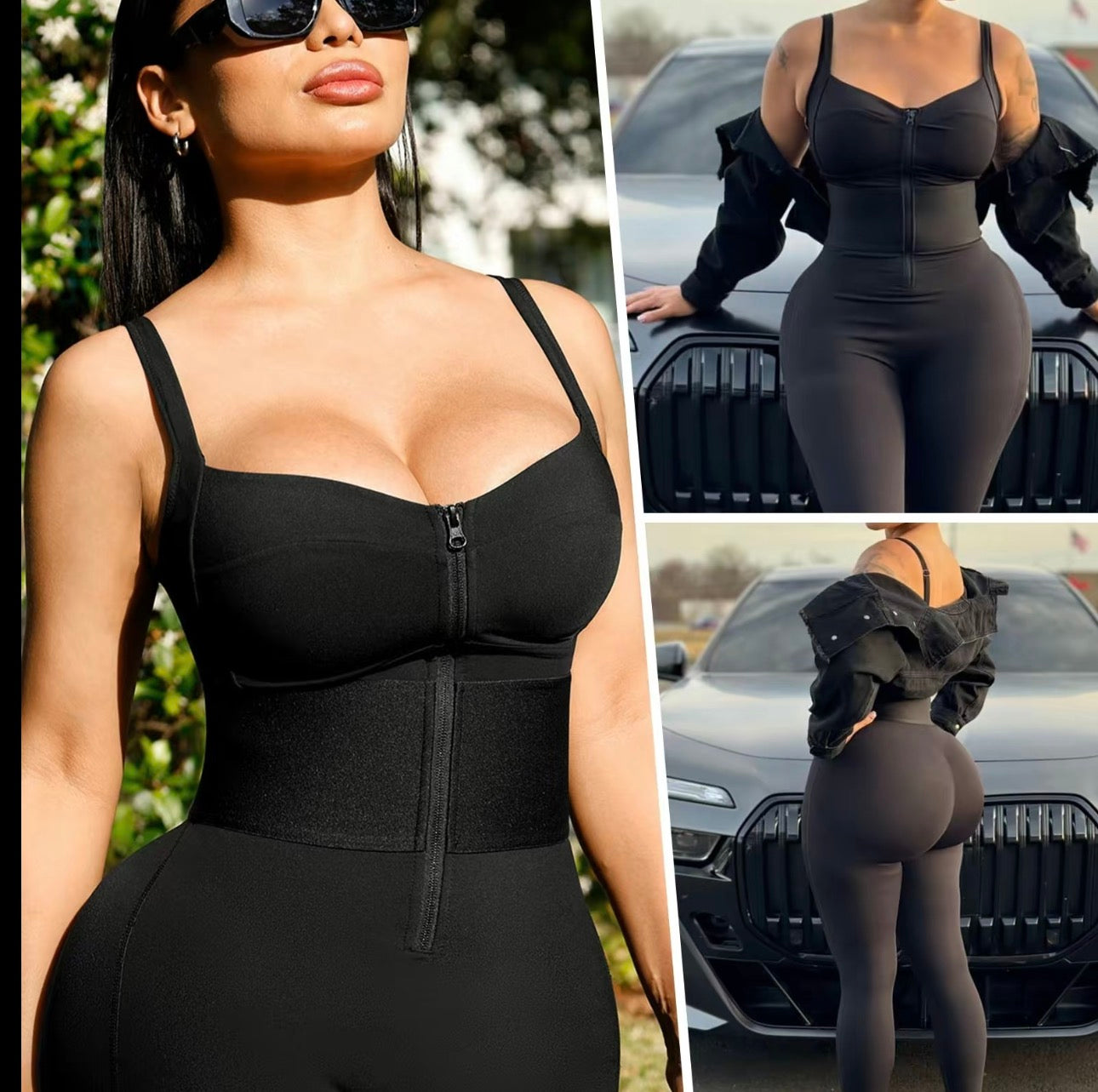 AirSlim™ ElasticFuse Zip Front Shapewear Jumpsuit – Tummy Control Waist Cincher Bodysuit for Women | Sculpting One-Piece Yoga & Activewear