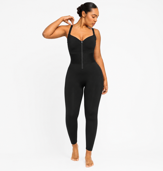 AirSlim™ ElasticFuse Zip Front Shapewear Jumpsuit – Tummy Control Waist Cincher Bodysuit for Women | Sculpting One-Piece Yoga & Activewear