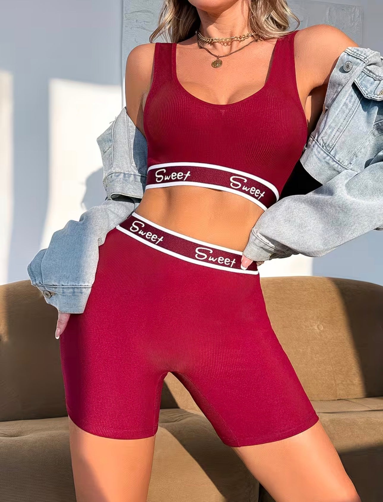 Women’s Ribbed Seamless Workout Set – High Waist Shorts & Sleeveless Crop Top | Sculpt & Lift Activewear