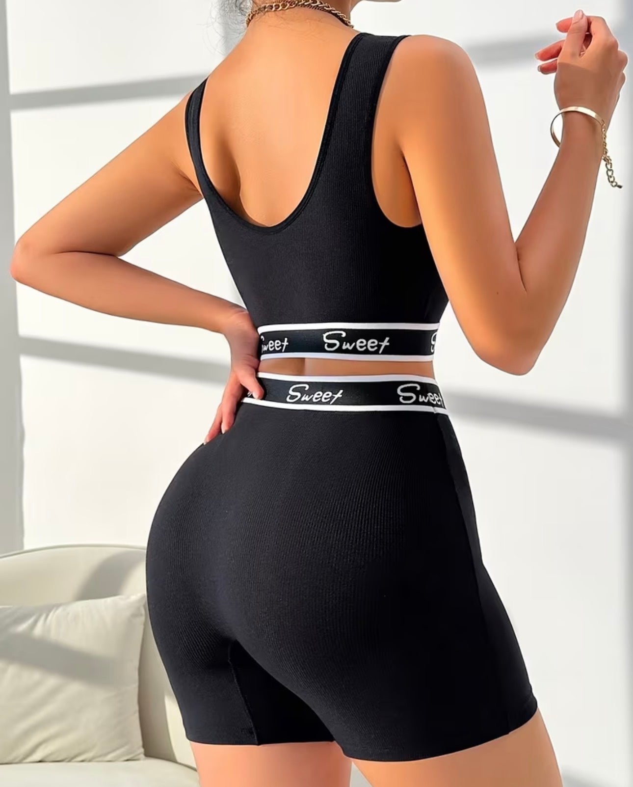Women’s Ribbed Seamless Workout Set – High Waist Shorts & Sleeveless Crop Top | Sculpt & Lift Activewear