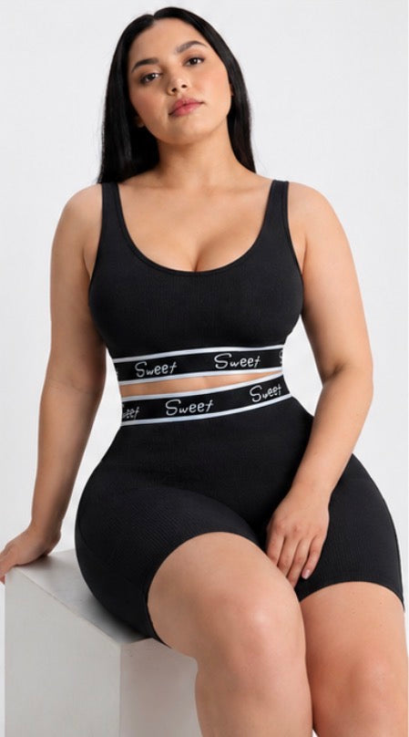 Women’s Ribbed Seamless Workout Set – High Waist Shorts & Sleeveless Crop Top | Sculpt & Lift Activewear