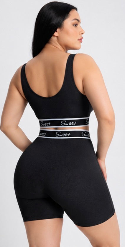 Women’s Ribbed Seamless Workout Set – High Waist Shorts & Sleeveless Crop Top | Sculpt & Lift Activewear