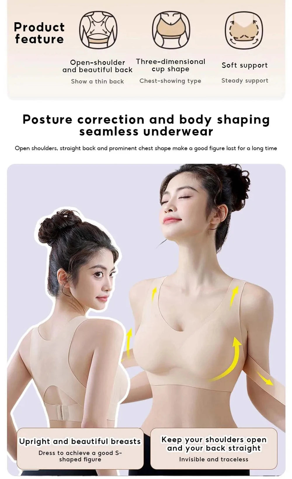Women’s Posture Support & Shaping Bra Wireless, Comfortable & Breathable
