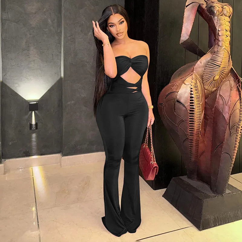 Long Jumpsuit Woman Flared Fitness Jumpsuits for Women Red Off Shoulder Woman Jumpsuit Sexy Sleeveless Backless Overalls