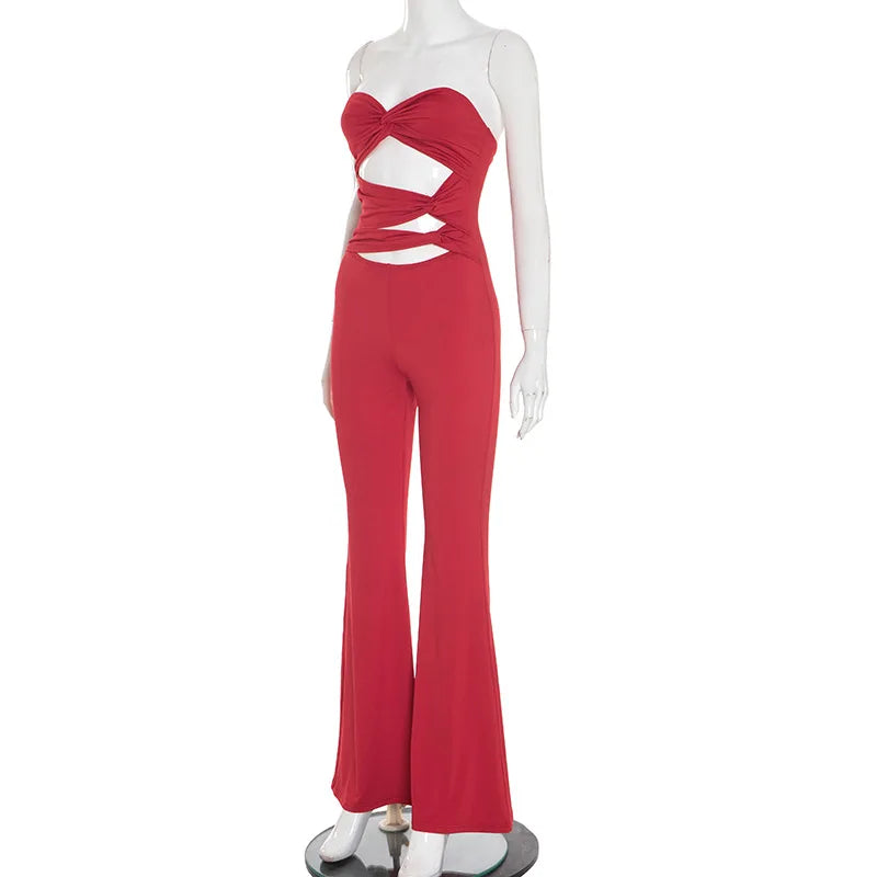 Long Jumpsuit Woman Flared Fitness Jumpsuits for Women Red Off Shoulder Woman Jumpsuit Sexy Sleeveless Backless Overalls