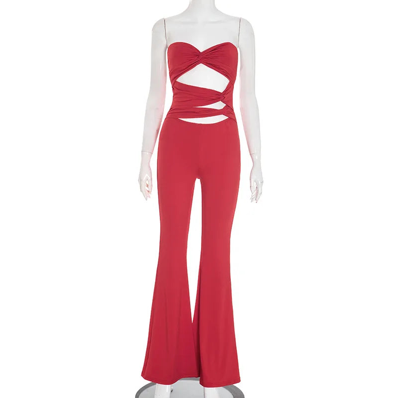 Long Jumpsuit Woman Flared Fitness Jumpsuits for Women Red Off Shoulder Woman Jumpsuit Sexy Sleeveless Backless Overalls
