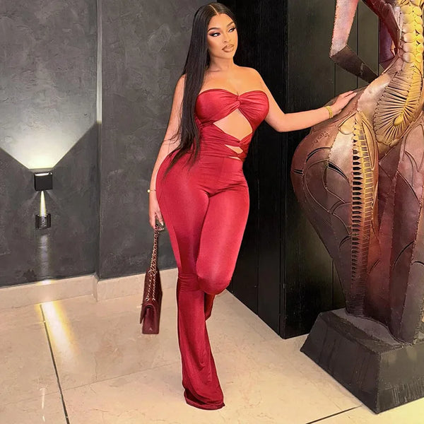 Chic Red Flared Jumpsuit