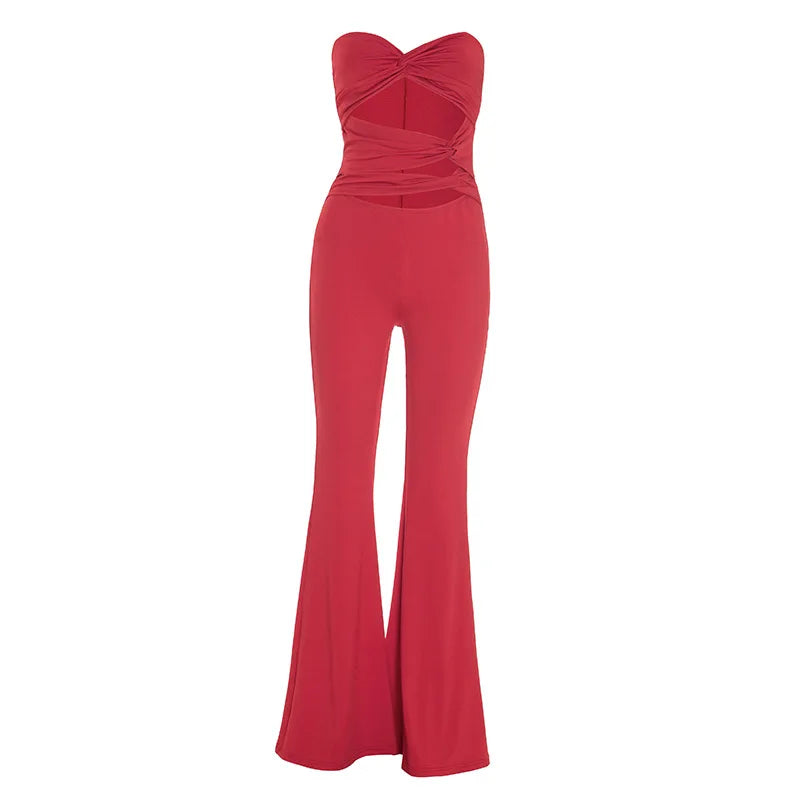 Long Jumpsuit Woman Flared Fitness Jumpsuits for Women Red Off Shoulder Woman Jumpsuit Sexy Sleeveless Backless Overalls