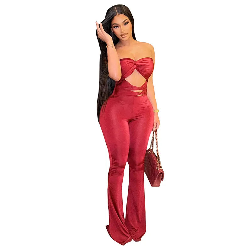 Long Jumpsuit Woman Flared Fitness Jumpsuits for Women Red Off Shoulder Woman Jumpsuit Sexy Sleeveless Backless Overalls