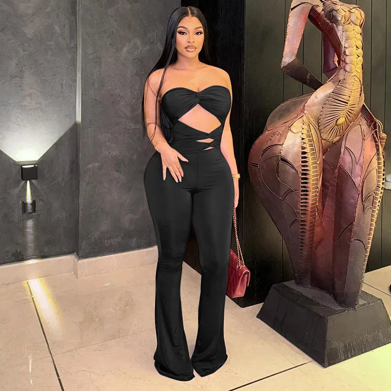Long Jumpsuit Woman Flared Fitness Jumpsuits for Women Red Off Shoulder Woman Jumpsuit Sexy Sleeveless Backless Overalls