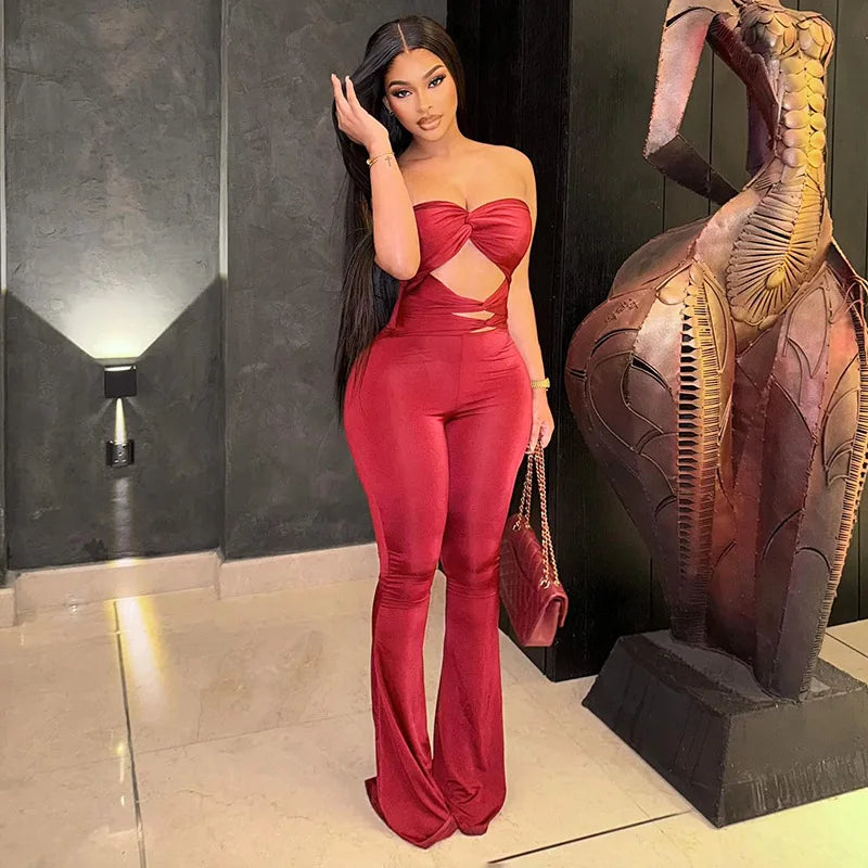 Long Jumpsuit Woman Flared Fitness Jumpsuits for Women Red Off Shoulder Woman Jumpsuit Sexy Sleeveless Backless Overalls