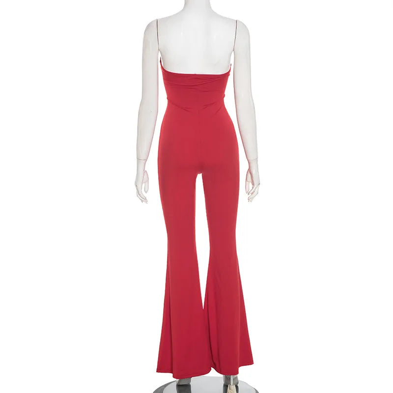 Long Jumpsuit Woman Flared Fitness Jumpsuits for Women Red Off Shoulder Woman Jumpsuit Sexy Sleeveless Backless Overalls
