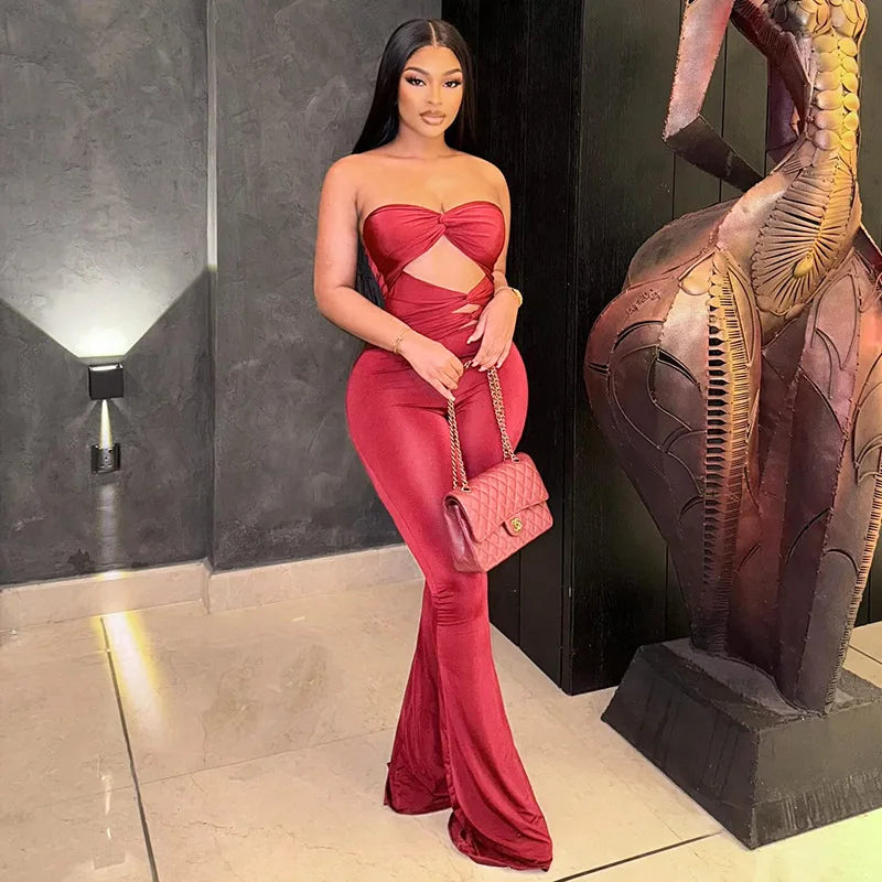 Long Jumpsuit Woman Flared Fitness Jumpsuits for Women Red Off Shoulder Woman Jumpsuit Sexy Sleeveless Backless Overalls