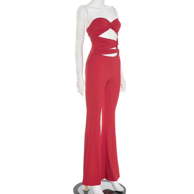 Long Jumpsuit Woman Flared Fitness Jumpsuits for Women Red Off Shoulder Woman Jumpsuit Sexy Sleeveless Backless Overalls